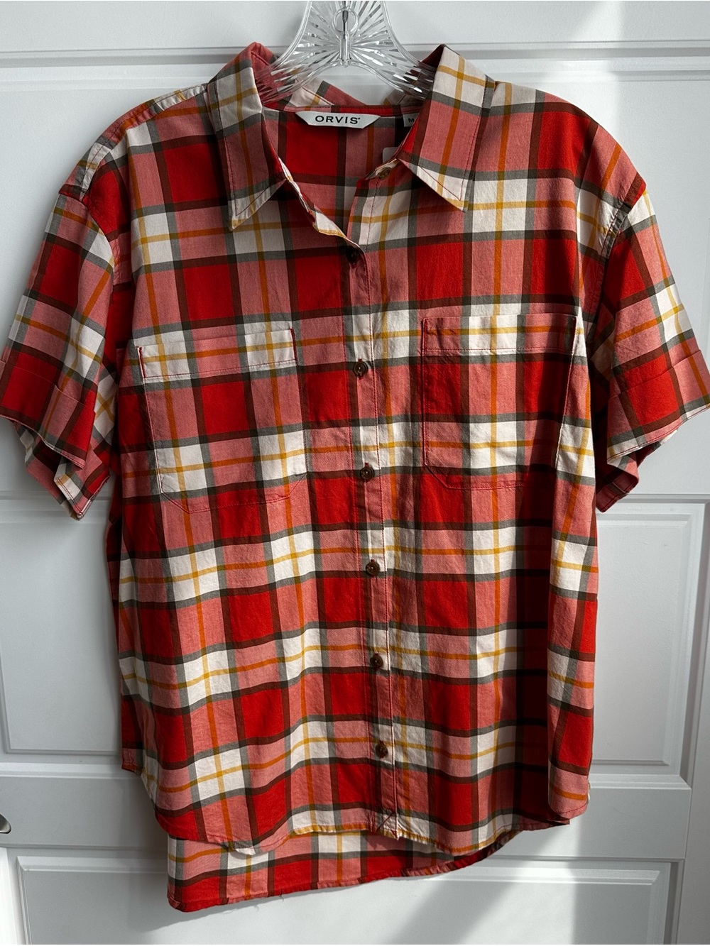 Orvis Woman’s Plaid Camp Short-Sleeve Button-Down Shirt Size Medium